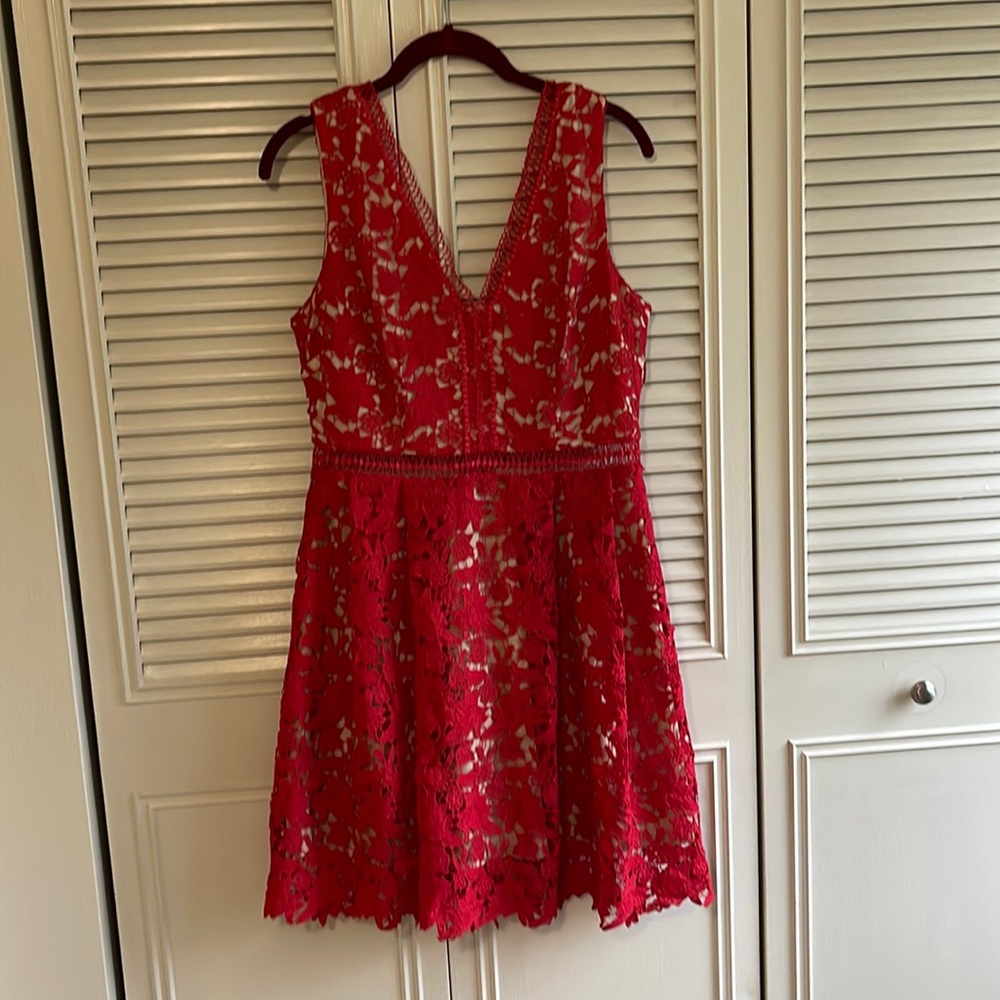 Boutique dress - brand is Alya. Size medium. Red lace with nude lining.